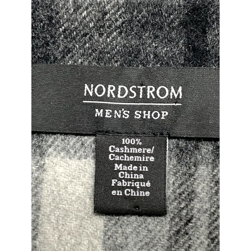 Nordstrom Men's Shop Cashmere Scarf Cozy Soft Fringe 12” x 74” Black Plaid Flaw